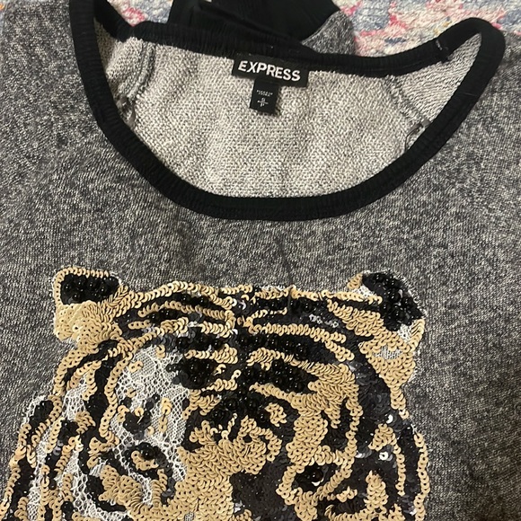 Cropped beaded detailed cheetah with white lace long sleeve sweater. - Picture 6 of 6